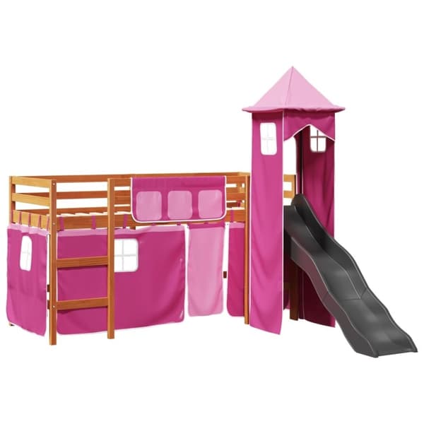 vidaXL Lasten parvisänky tornilla pinkki 80x200 cm täysi mänty