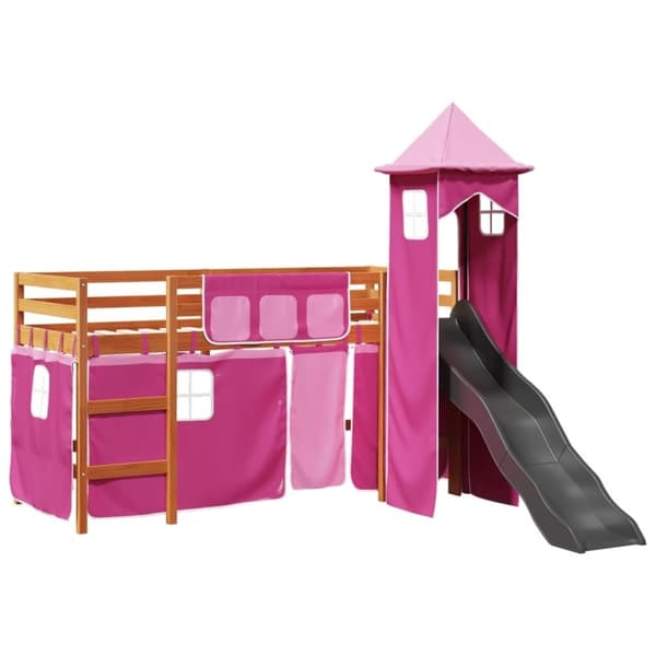 vidaXL Lasten parvisänky tornilla pinkki 90x200 cm täysi mänty