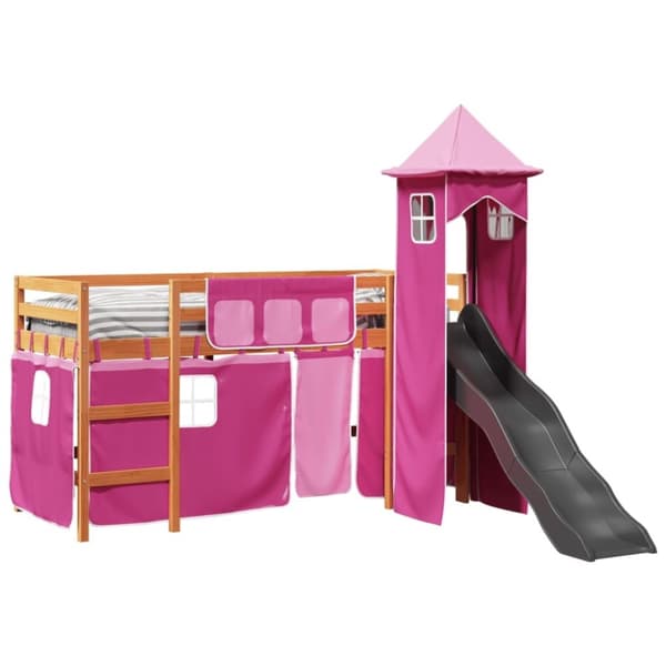 vidaXL Lasten parvisänky tornilla pinkki 90x200 cm täysi mänty