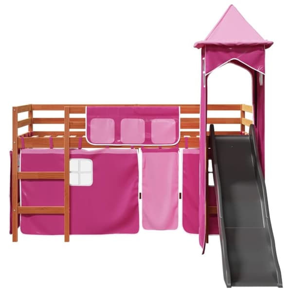 vidaXL Lasten parvisänky tornilla pinkki 90x200 cm täysi mänty