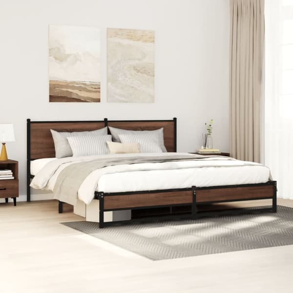 vidaXL sengeramme uden madras 160x200 cm metal brun egetræsfarve