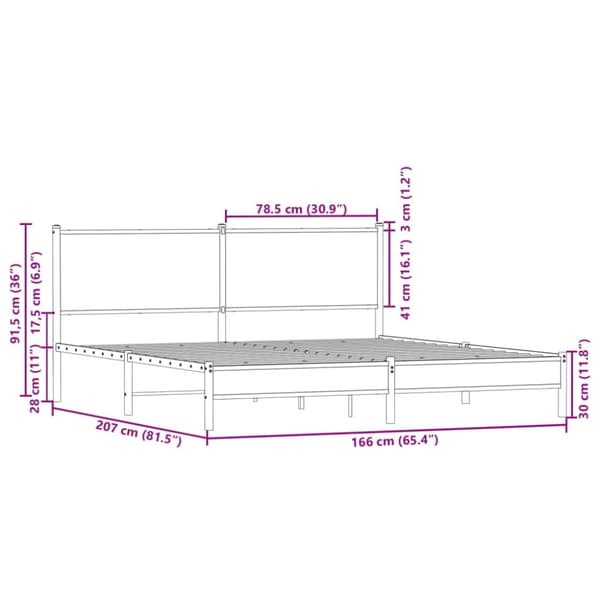 vidaXL sengeramme uden madras 160x200 cm metal brun egetræsfarve