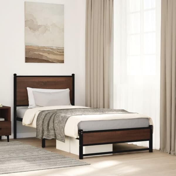 vidaXL sengeramme 90x190 cm uden madras metal brun egetræsfarve