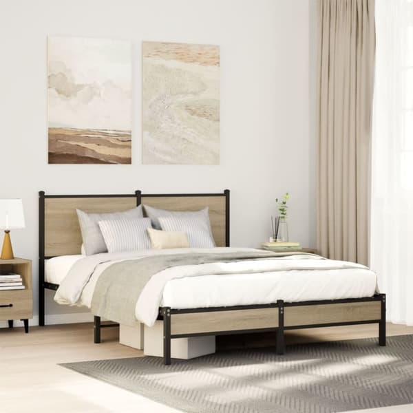 vidaXL sengeramme uden madras 150x200 cm metal sonoma-eg