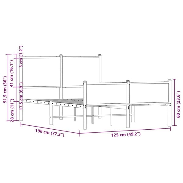 vidaXL sengeramme uden madras 120x190 cm metal røget egetræsfarve