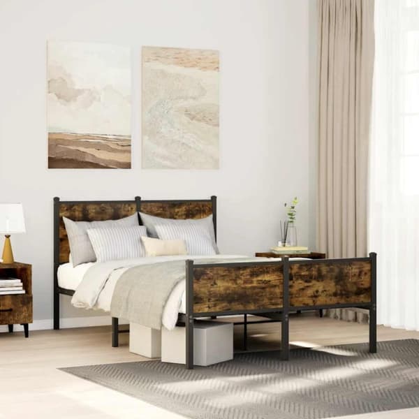 vidaXL sengeramme uden madras 120x190 cm metal røget egetræsfarve