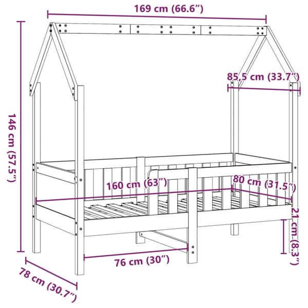 vidaXL Lasten talonmuotoinen sängynrunko valkoinen 80x160 cm mänty