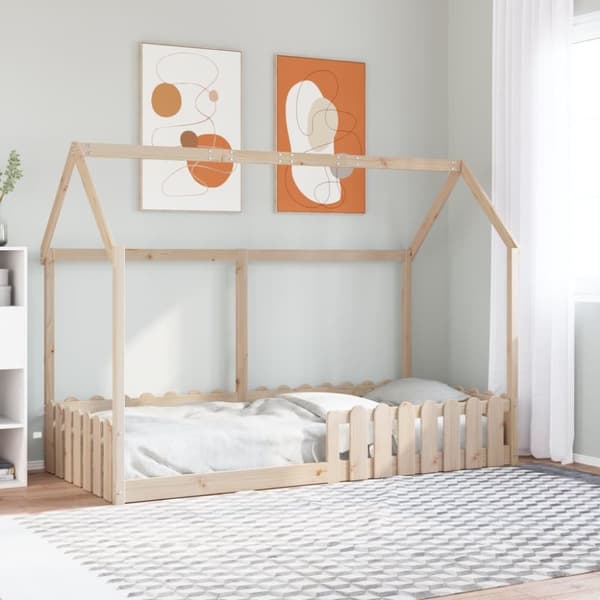 vidaXL Barnsäng med husram 90x200 cm massiv furu