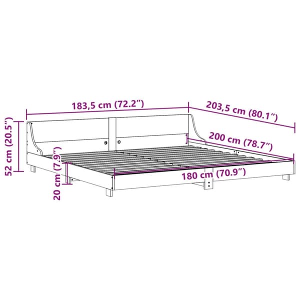 vidaXL Sengeramme uten madrass voksbrun 180x200 cm heltre furu