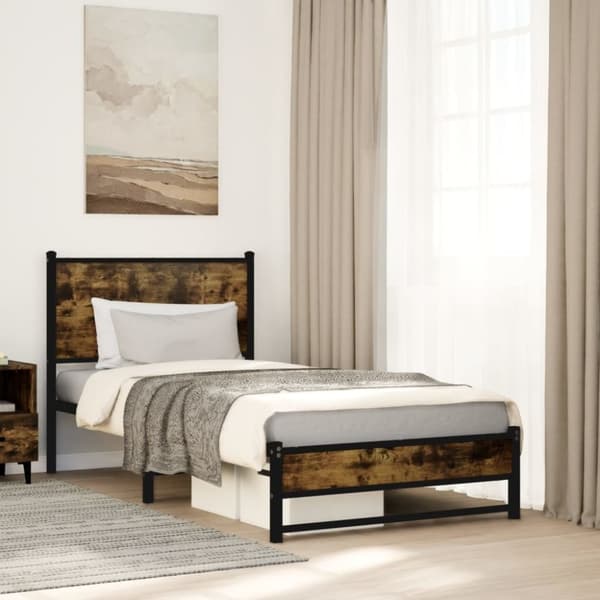 vidaXL sengeramme uden madras 75x190 cm metal røget egetræsfarve