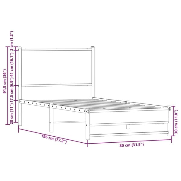 vidaXL sengeramme uden madras 75x190 cm metal røget egetræsfarve