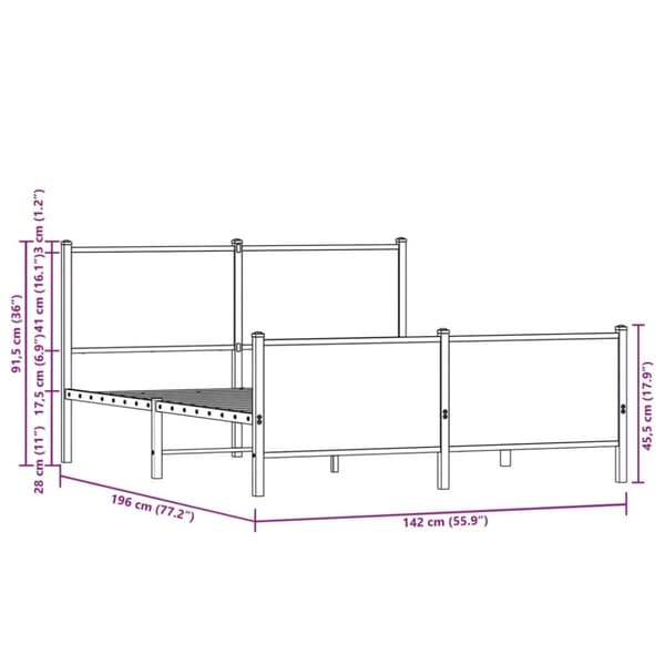 vidaXL Sengeramme i metall uten madrass brun eik 137x190 cm