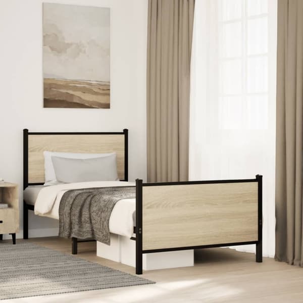 vidaXL Sengeramme i metall uten madrass sonoma eik 75x190 cm