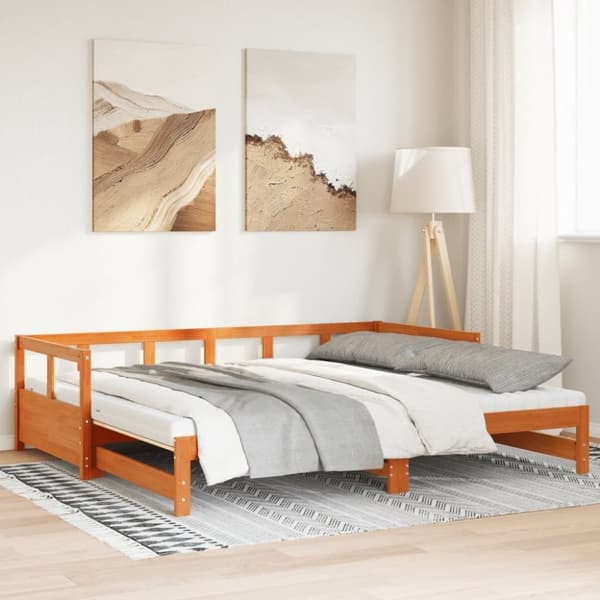 vidaXL daybed m. udtræk madrasser 90x190cm massivt fyrretræ gyldenbrun