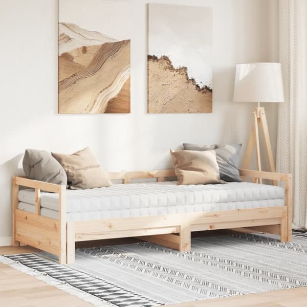 vidaXL Vuodesohva rullilla ja patjoilla 90x200 cm täysi mänty