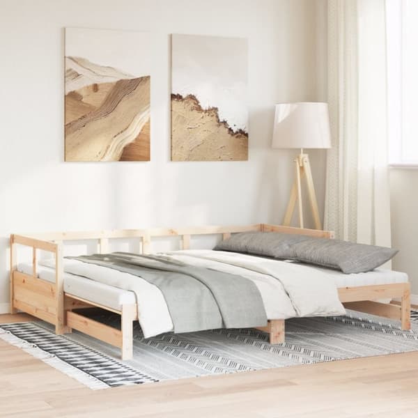 vidaXL Vuodesohva rullilla ja patjoilla 90x200 cm täysi mänty