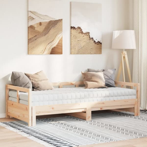 vidaXL daybed med udtræk og madrasser 80x200 cm massivt fyrretræ