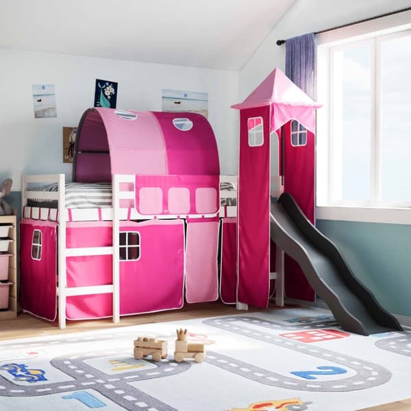 vidaXL Lasten parvisänky tornilla pinkki 80x200 cm täysi mänty