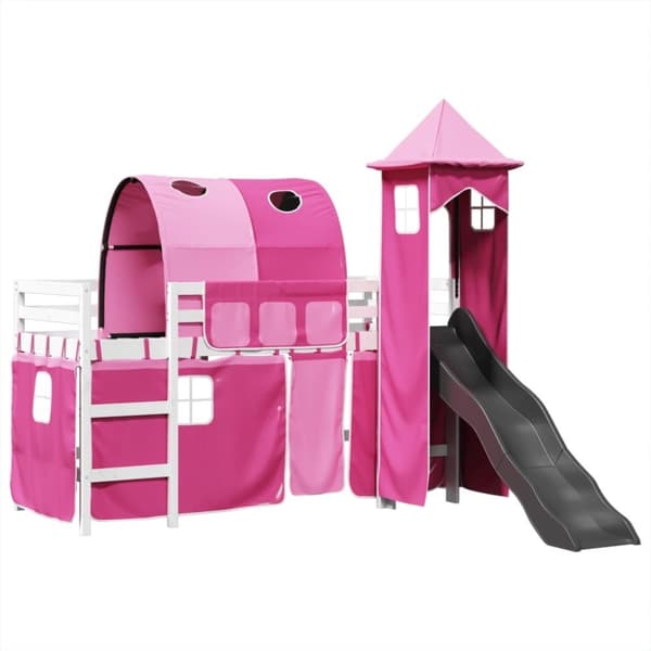 vidaXL Lasten parvisänky tornilla pinkki 80x200 cm täysi mänty