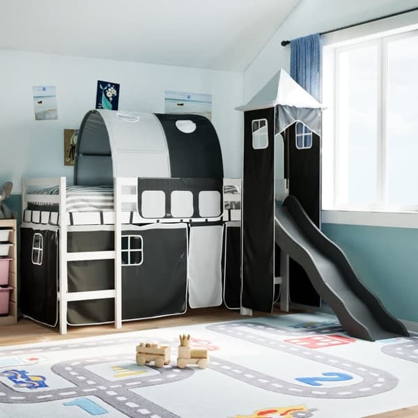 vidaXL Lasten parvisänky tornilla mustavalkoinen 80x200 cm täysi mänty