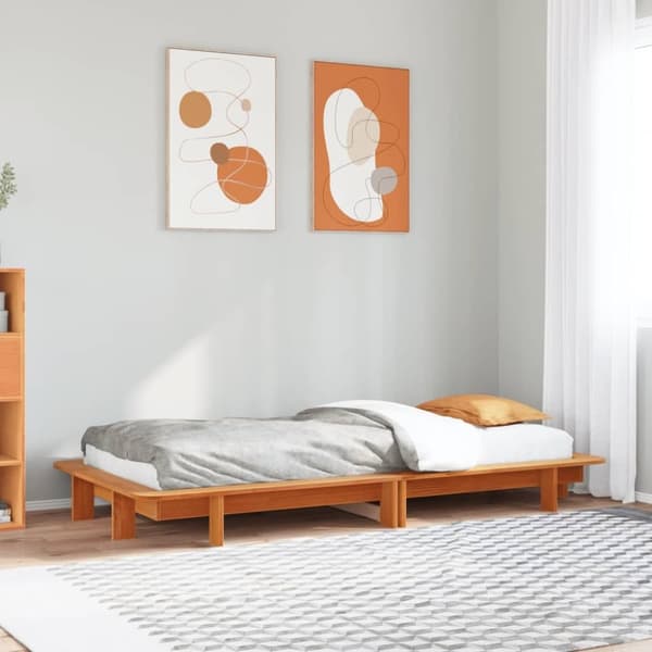 vidaXL sengeramme uden madras 90x200 cm massivt fyrretræ gyldenbrun