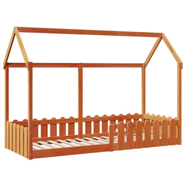 vidaXL Barneseng med tak voksbrun 80x200 cm heltre furu