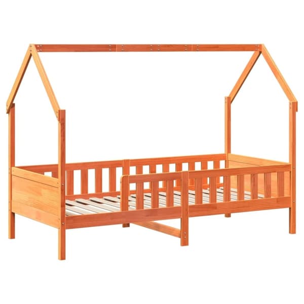vidaXL Barnsäng med husram vaxad brun 90x190 cm massiv furu