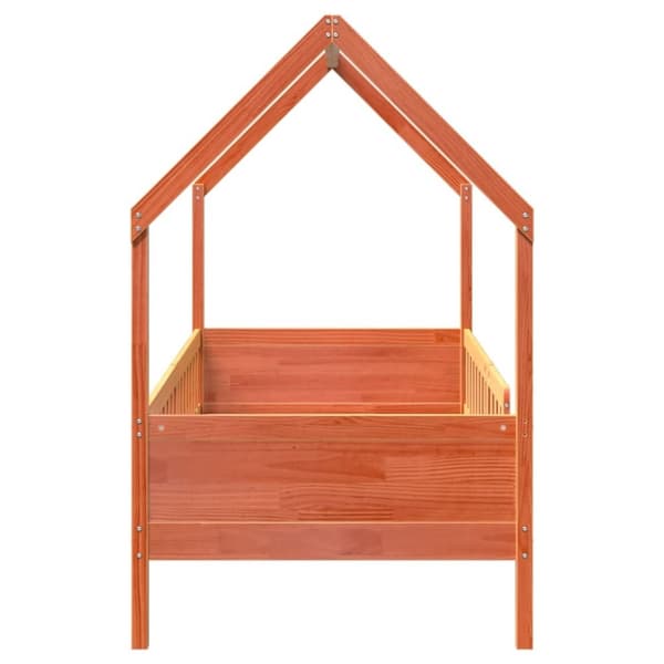 vidaXL Barnsäng med husram vaxad brun 90x190 cm massiv furu