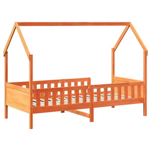 vidaXL Barnsäng med husram vaxad brun 90x190 cm massiv furu