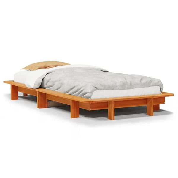 vidaXL Sängynrunko ilman patjaa vahanruskea 75x190 cm täysi mänty
