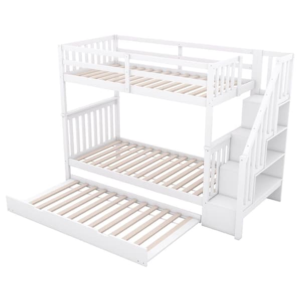 Våningssäng 90x200cm i furu - med 2 lådor och en bäddsoffa - Vit