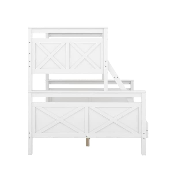 Køjeseng 90/140x200cm i fyrretræ - med gelændere og stige - Hvid