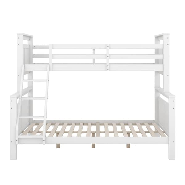 Køjeseng 90/140x200cm i fyrretræ - med gelændere og stige - Hvid
