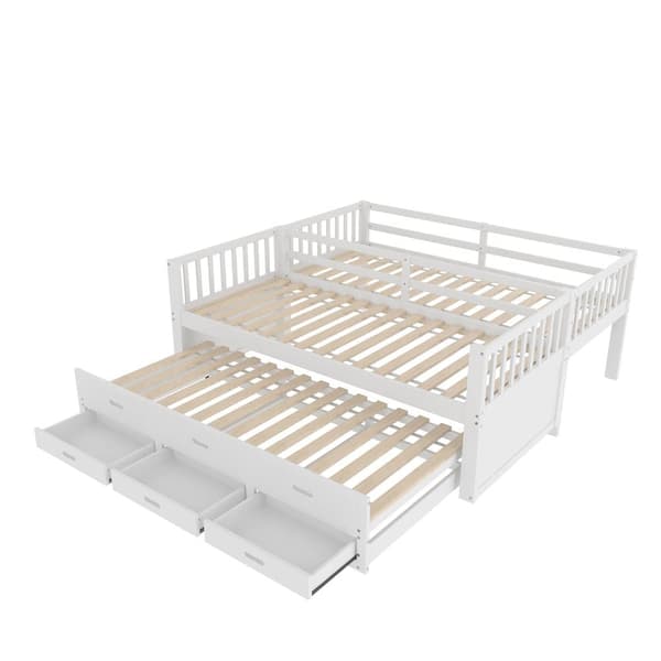 Våningssäng 90x200cm - med bäddsoffa och 3 lådor - massiv furu och MDF - Vit