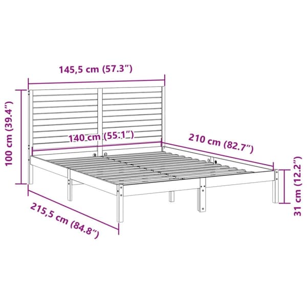 vidaXL Ekstra lang sengeramme uten madrass 140x210 cm heltre