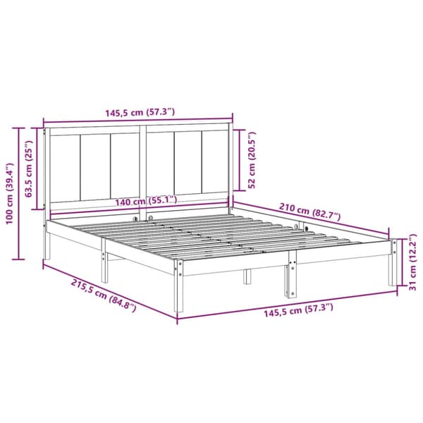 vidaXL Ekstra lang sengeramme uten madrass 140x210 cm heltre