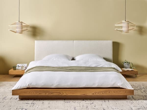 Seng Lys Træ 160 x 200 cm Moderne Dobbeltseng med Sengegavl To Mands Lav Sengeramme Futon Minimalistisk Design Træseng Japansk