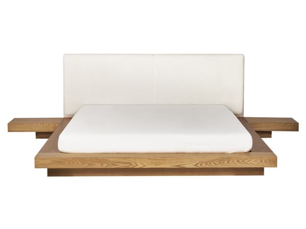 Seng Lys Træ 160 x 200 cm Moderne Dobbeltseng med Sengegavl To Mands Lav Sengeramme Futon Minimalistisk Design Træseng Japansk