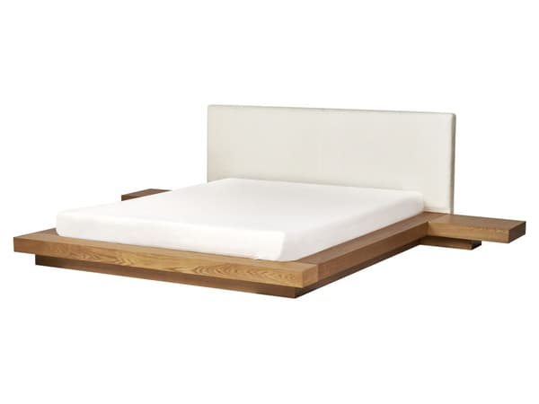 Seng Lys Træ 160 x 200 cm Moderne Dobbeltseng med Sengegavl To Mands Lav Sengeramme Futon Minimalistisk Design Træseng Japansk