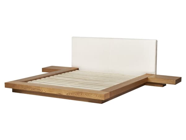 Seng Lys Træ 160 x 200 cm Moderne Dobbeltseng med Sengegavl To Mands Lav Sengeramme Futon Minimalistisk Design Træseng Japansk