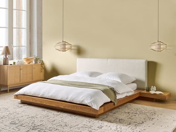 Seng Lys Træ 160 x 200 cm Moderne Dobbeltseng med Sengegavl To Mands Lav Sengeramme Futon Minimalistisk Design Træseng Japansk