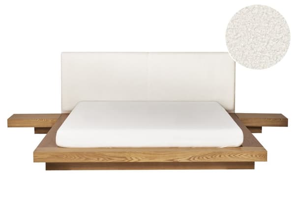 Seng Lys Træ 160 x 200 cm Moderne Dobbeltseng med Sengegavl To Mands Lav Sengeramme Futon Minimalistisk Design Træseng Japansk