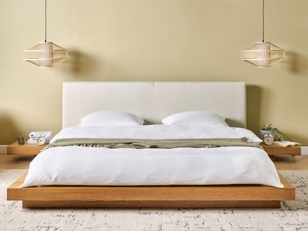 Seng Lys Træ 180 x 200 cm Moderne Dobbeltseng med Sengegavl To Mands Lav Sengeramme Futon Minimalistisk Design Træseng Japansk
