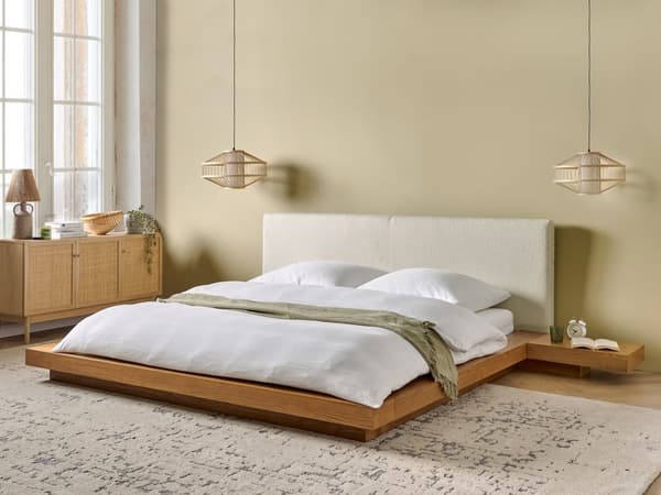 Seng Lys Træ 180 x 200 cm Moderne Dobbeltseng med Sengegavl To Mands Lav Sengeramme Futon Minimalistisk Design Træseng Japansk
