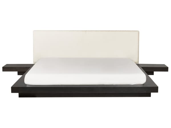 Seng Mørkt Træ 180 x 200 cm Moderne Dobbeltseng med Sengegavl To Mands Lav Sengeramme Futon Minimalistisk Design Træseng Japansk