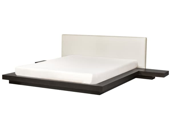 Seng Mørkt Træ 180 x 200 cm Moderne Dobbeltseng med Sengegavl To Mands Lav Sengeramme Futon Minimalistisk Design Træseng Japansk