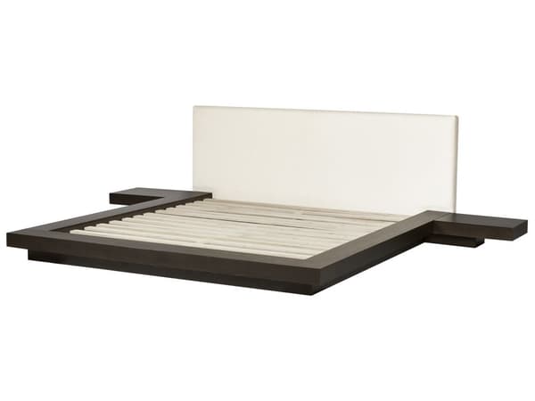 Seng Mørkt Træ 180 x 200 cm Moderne Dobbeltseng med Sengegavl To Mands Lav Sengeramme Futon Minimalistisk Design Træseng Japansk