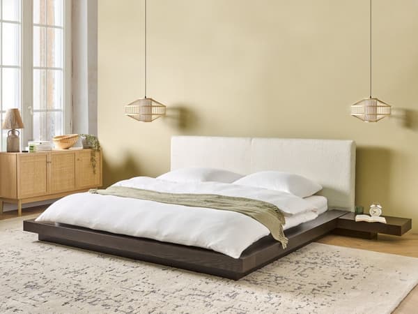 Seng Mørkt Træ 180 x 200 cm Moderne Dobbeltseng med Sengegavl To Mands Lav Sengeramme Futon Minimalistisk Design Træseng Japansk