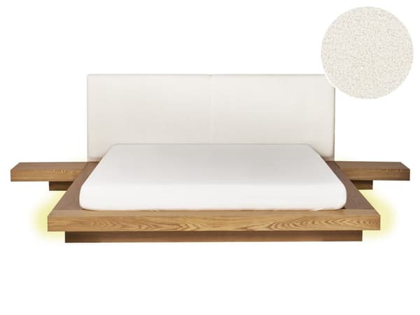 Seng Lyst Træ 160 x 200 cm Moderne Dobbeltseng med Sengegavl To Mands Lav Sengeramme LED Futon Minimalistisk Design Træseng Japansk