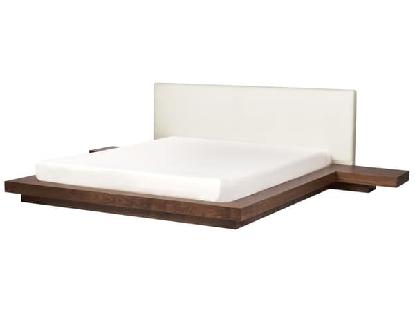 Seng Mørkt Træ 180 x 200 cm Moderne Dobbeltseng med Sengegavl To Mands Lav Sengeramme Futon Minimalistisk Design Træseng Japansk